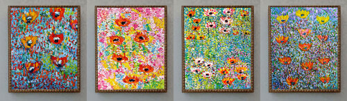 Le miracle annuel + Œillets et lavande + Luz + Turquoise et parme  SOLD van Jean Mirre, Schilderij te koop op Singulart