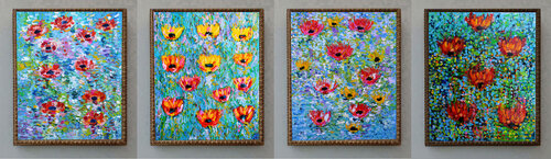 Lotus + Belles de jour + Nénuphars + Pivoines von Jean Mirre, Malerei kaufen auf Singulart