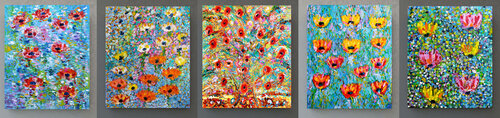 Lotus + Capucines + Arbre fleur + Belles de jour + Soil and crop von Jean Mirre, Malerei kaufen auf Singulart