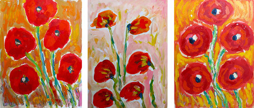 Triptyque fleurs rouges Jean Mirre
