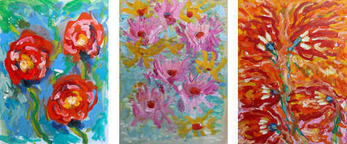 Triptyque  roses et tulipes Jean Mirre