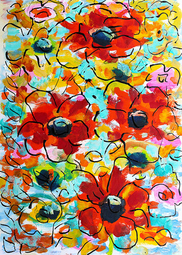 Pivoines et œillets van Jean Mirre, Schilderij te koop op Singulart