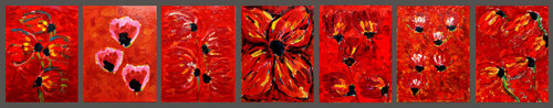 Polyptique fleurs rouges Jean Mirre