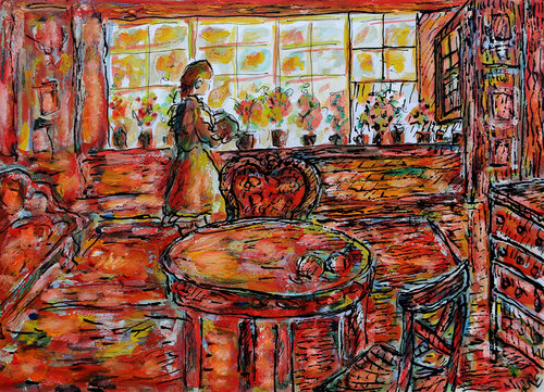 Enfance et fleurs ( d'après Carl Larsson ) by Jean Mirre, 회화 for Sale on Singulart