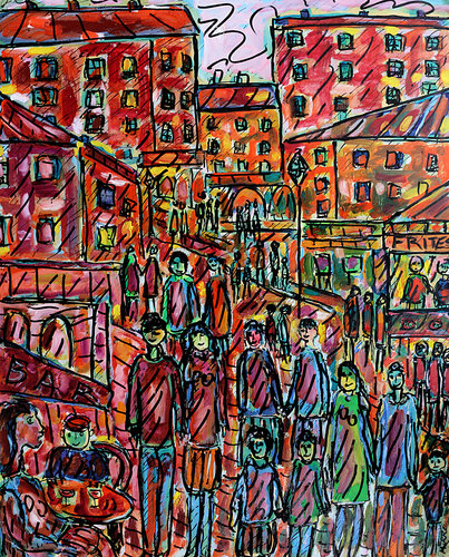 Famille et frites by Jean Mirre, Painting for Sale on Singulart