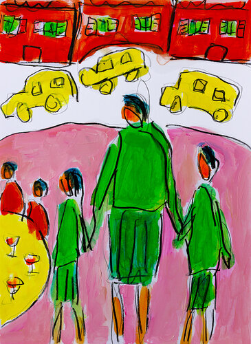 Famille en ville van Jean Mirre, Schilderij te koop op Singulart