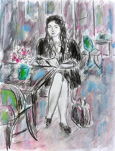 exReading Joyce Carol Oates di Jean Mirre, Pittura in vendita su Singulart