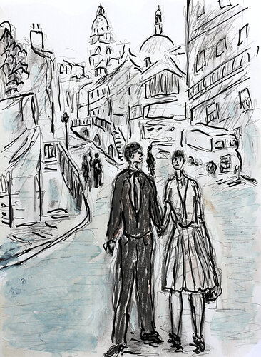 exYoung couple par Jean Mirre, Peinture en vente sur Singulart