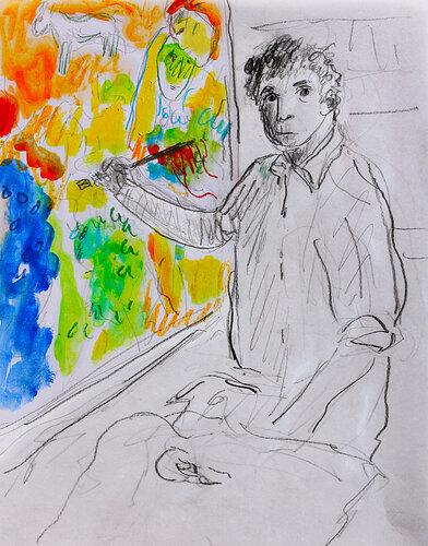 Chagall peignant von Jean Mirre, Malerei kaufen auf Singulart