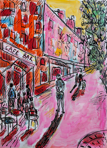 exLa ville rose par Jean Mirre, Peinture en vente sur Singulart