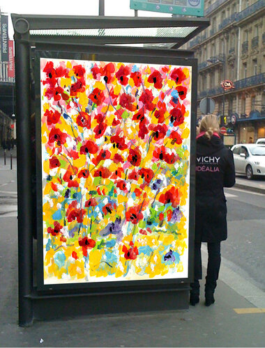 Rideau de fleurs rouges  Rue di Jean Mirre, Pittura in vendita su Singulart