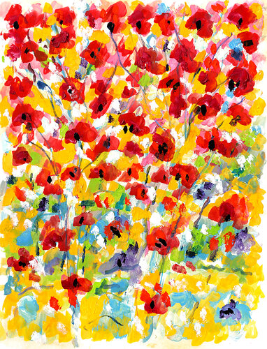 Rideau de fleurs rouges di Jean Mirre, Pittura in vendita su Singulart