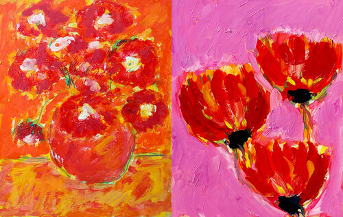 Paeonias + Corfou van Jean Mirre, Schilderij te koop op Singulart