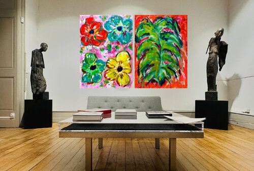 Daisies + Grande feuille in situ par Jean Mirre, Peinture en vente sur Singulart