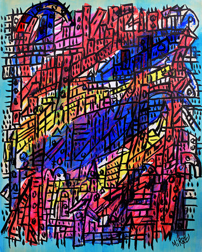 Zebra town van Jean Mirre, Schilderij te koop op Singulart