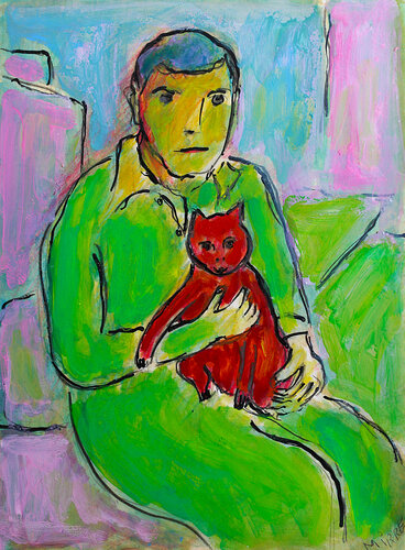 Prévert et son chat van Jean Mirre, Schilderij te koop op Singulart