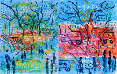 Sky Street Mother + Stars Sun Home by Jean Mirre, 회화 for Sale on Singulart