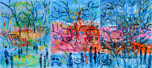 Triptyque Street Sun Terre by Jean Mirre, Painting for Sale on Singulart