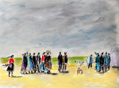 La plage de Trouville d'après Eugène Boudin van Jean Mirre, Schilderij te koop op Singulart