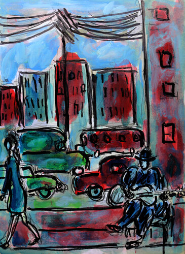 Street performer van Jean Mirre, Schilderij te koop op Singulart