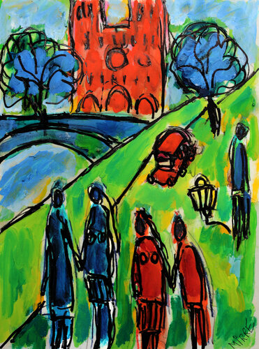 Cathedral and bridge by Jean Mirre, Painting for Sale on Singulart