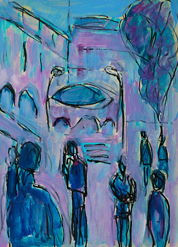 Cathedral and bridge par Jean Mirre, Peinture en vente sur Singulart