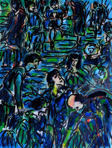 Ecole d'Athènes bleue by Jean Mirre, Painting for Sale on Singulart