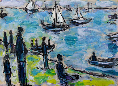 En regardant la mer di Jean Mirre, Pittura in vendita su Singulart