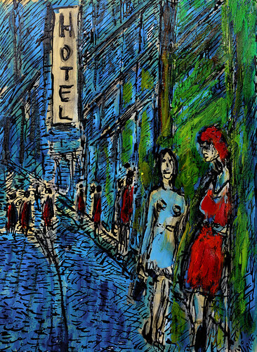 Rue St Denis van Jean Mirre, Schilderij te koop op Singulart