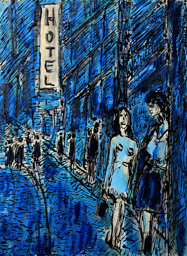 Rue St Denis di Jean Mirre, Pittura in vendita su Singulart