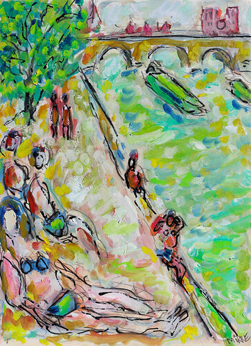 Baignade à Paris van Jean Mirre, Schilderij te koop op Singulart