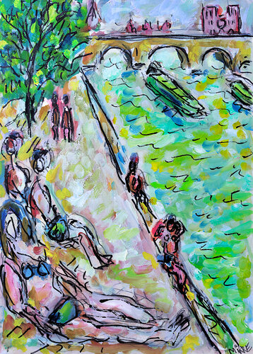 Baignade à Paris by Jean Mirre, Painting for Sale on Singulart