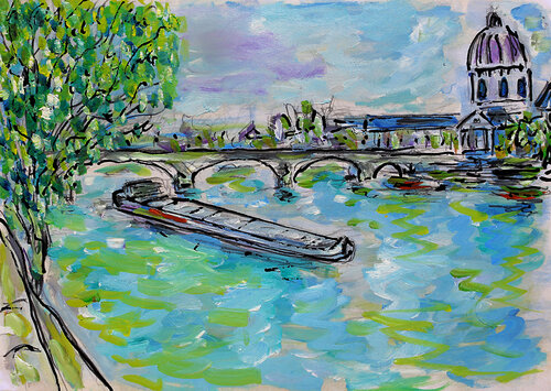 Péniche sur la Seine von Jean Mirre, Malerei kaufen auf Singulart