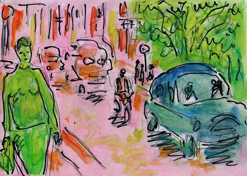 Femme dans la rue di Jean Mirre, Pittura in vendita su Singulart