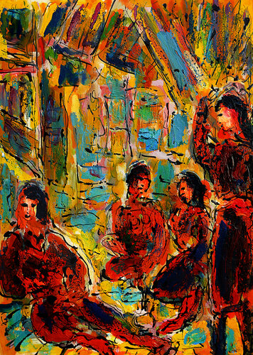 Femmes d'Alger d'après Delacroix van Jean Mirre, Schilderij te koop op Singulart