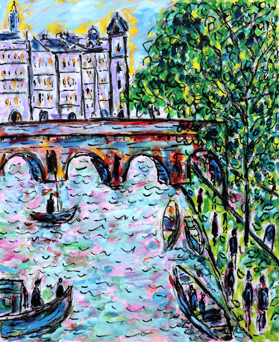 Seine et bateaux by Jean Mirre, Painting for Sale on Singulart