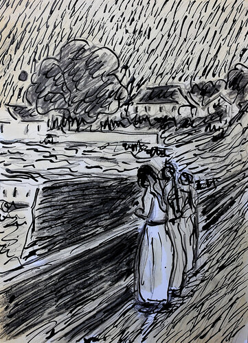 Jeunes filles sur la jetée d'après Munch von Jean Mirre, Malerei kaufen auf Singulart