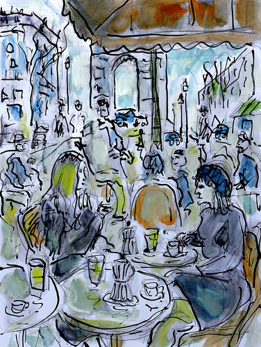 exCafé et Arc de Triomphe van Jean Mirre, Schilderij te koop op Singulart