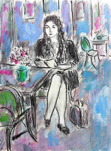 Reading Joyce Carol Oates par Jean Mirre, Peinture en vente sur Singulart