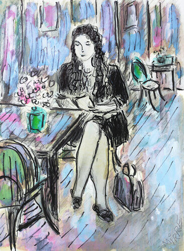 Reading Joyce Carol Oates van Jean Mirre, Schilderij te koop op Singulart