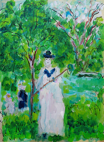 exLa chasse aux papillons d'après Berthe Morisot van Jean Mirre, Schilderij te koop op Singulart