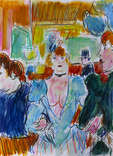 exLa Goulue entrant au Moulin Rouge d'après Toulouse-Lautrec van Jean Mirre, Schilderij te koop op Singulart