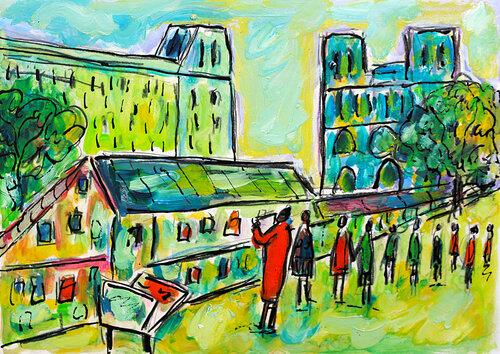 Bouquinistes sur les quais de Paris von Jean Mirre, Malerei kaufen auf Singulart