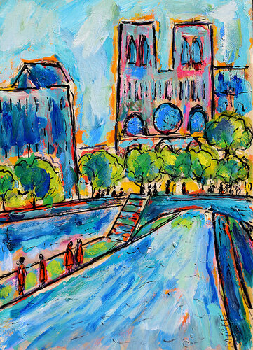 Seine et Quai St Michel par Jean Mirre, Peinture en vente sur Singulart