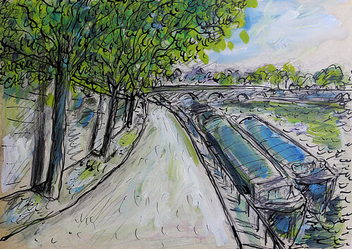 Péniches amarrées von Jean Mirre, Malerei kaufen auf Singulart