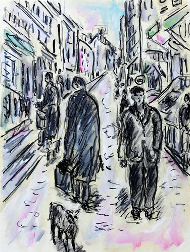 Rue Mouffetard by Jean Mirre, Painting for Sale on Singulart