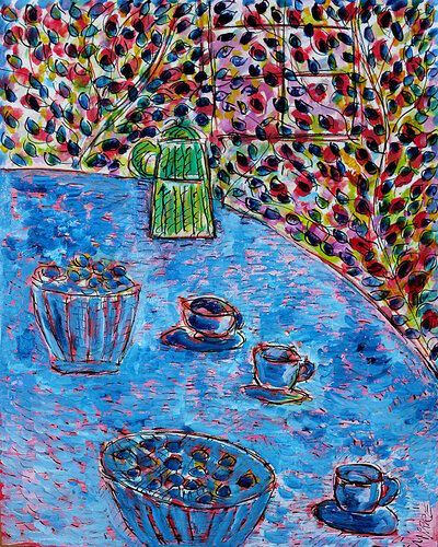 Cafetière verte van Jean Mirre, Schilderij te koop op Singulart