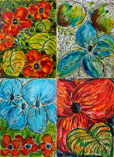 Sans soucis + Remaniement + Céanothes + Cœur de fleur van Jean Mirre, Schilderij te koop op Singulart