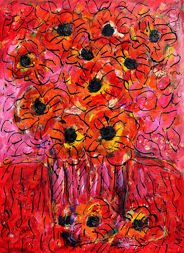 Vase et fleurs van Jean Mirre, Schilderij te koop op Singulart
