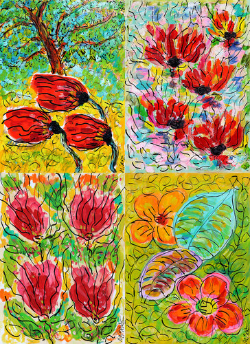 Fleurs et arbre + Porcelaine + Somptueux jardin + Anecdotique van Jean Mirre, Schilderij te koop op Singulart